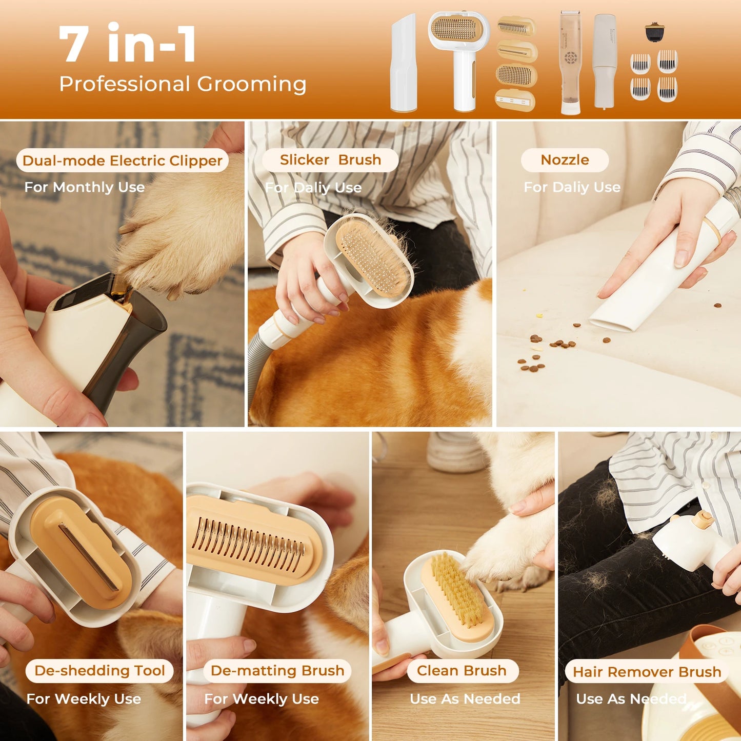 Aureen™ Pet Grooming Vacuum Kit 7-in-1