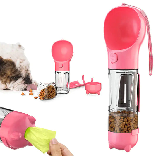 Pet water bottle with built-in bowl